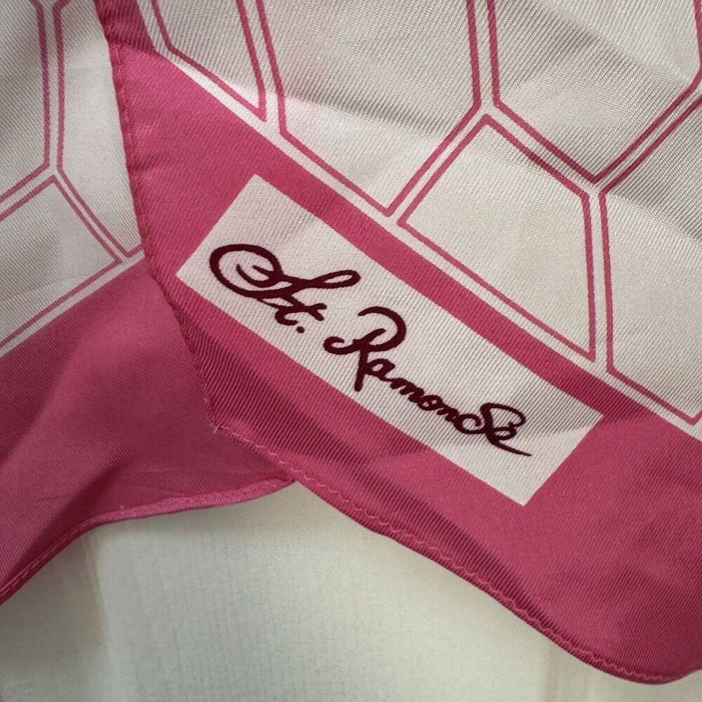 St‎ Ramon Se Rectangle Scarf Pink White Geometric - Picture 2 of 6